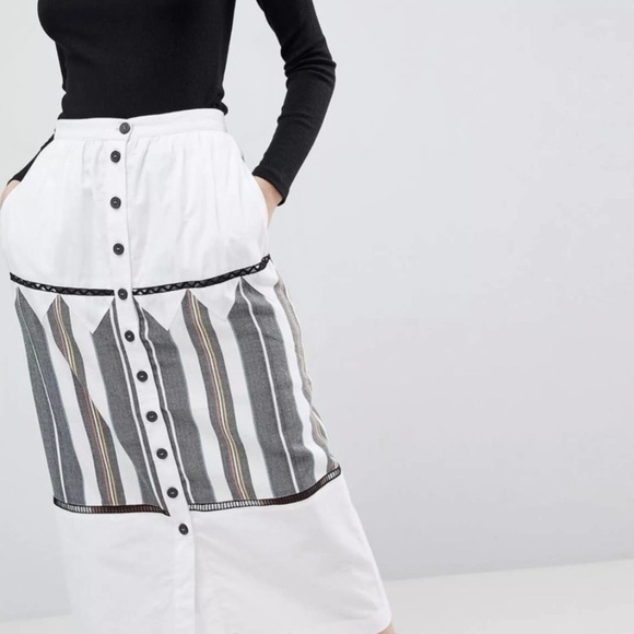 ASOS Button Front Stripe Detail Midi Skirt Size 6 - Picture 2 of 7